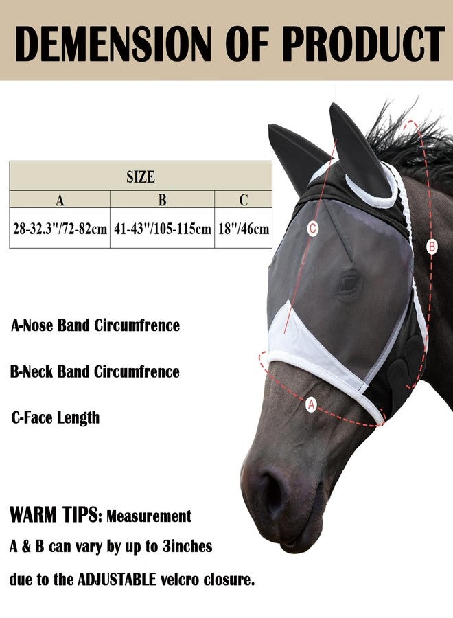 SAGUD 2pcs Fly Mask with Ears for Horses Soft Stretchy Mesh Horse Face Cover, Breathable Eye Protection Fly Masks UV Protective Horse Supplies (Black, L) - Image 2